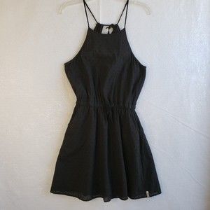 Rhythm Dress Size Small Black Spaghetti Strap Open Back Elastic Waist Tie Lined